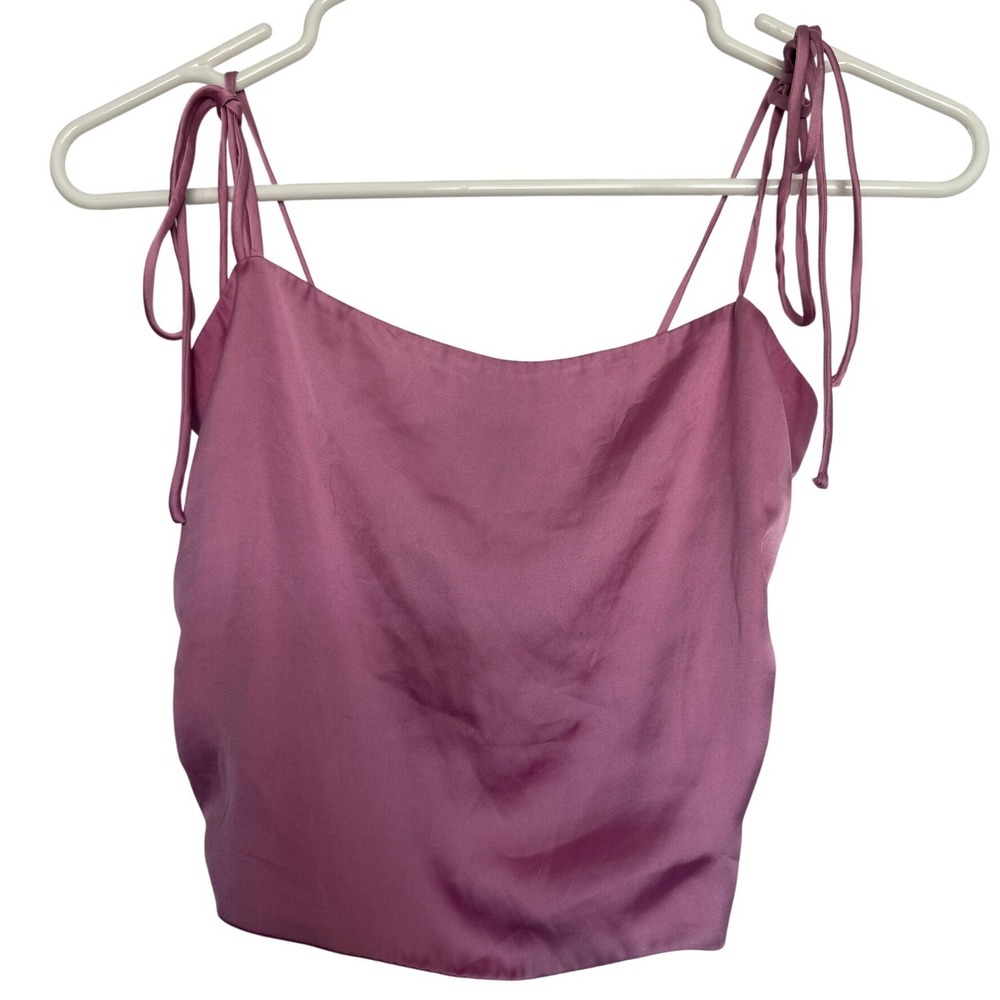 Urban Outfitters Smocked Cami‎ Top Pink Silk Tie Shoulder Cropped Size X-Small